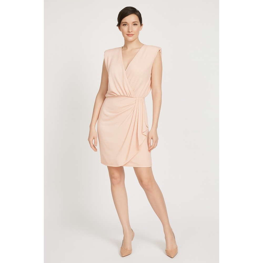 Calvin Klein Women's V-Neck Faux Wrap Knit Dress Blush Pink Size 10 Sleeveless